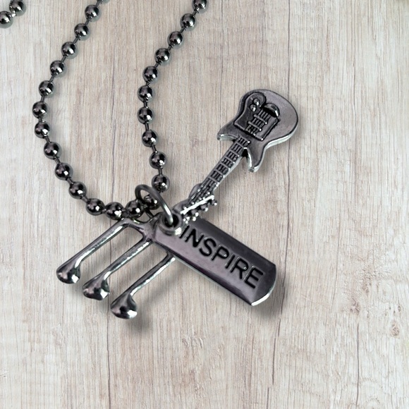 Handmade Jewelry - Hand Crafted Necklace INSPIRE Dog Tag Charms Guitar Musical Note Tibetan Pendant